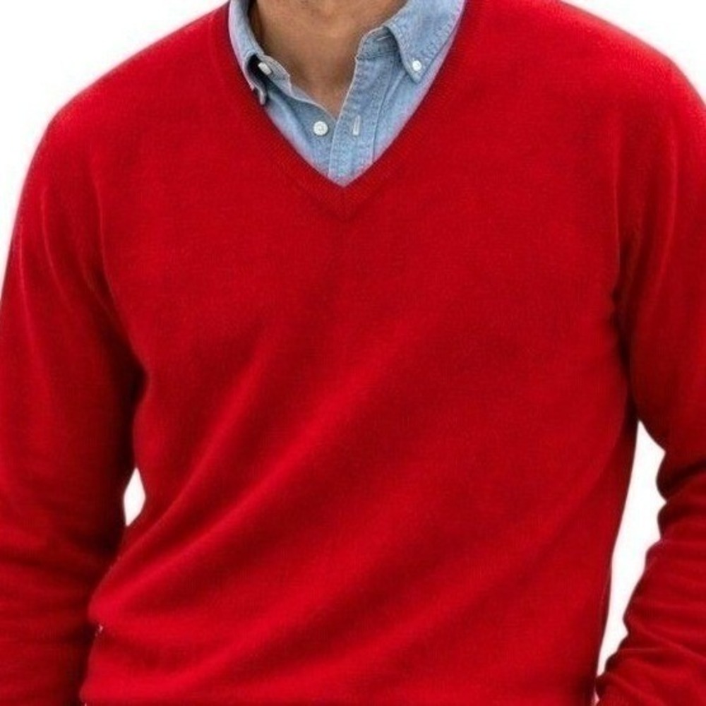 Vintage Cotswold Red 100% Lambswool V Neck‎ Sweater 44 Made in England Scotland